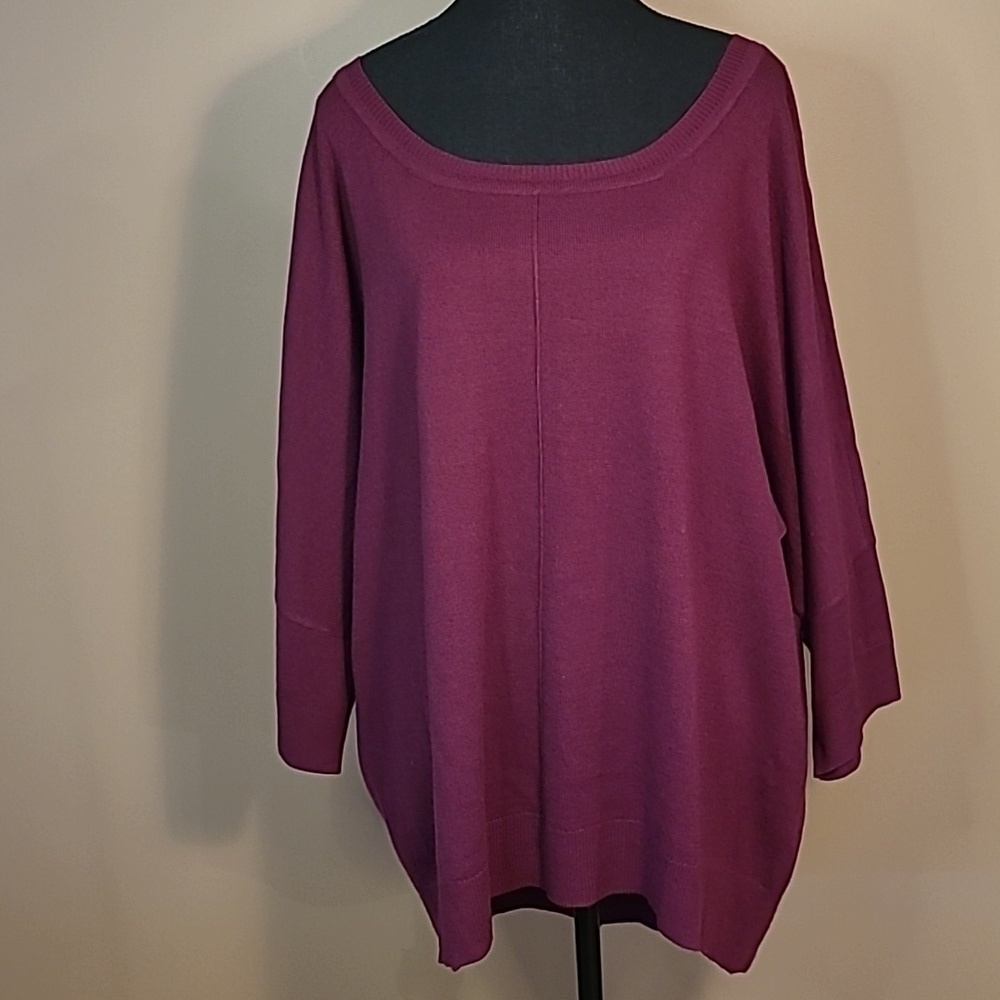 CLEO Boat Neck Sweater, Back Button Detail, Dolman Sleeves, High Low Hemline